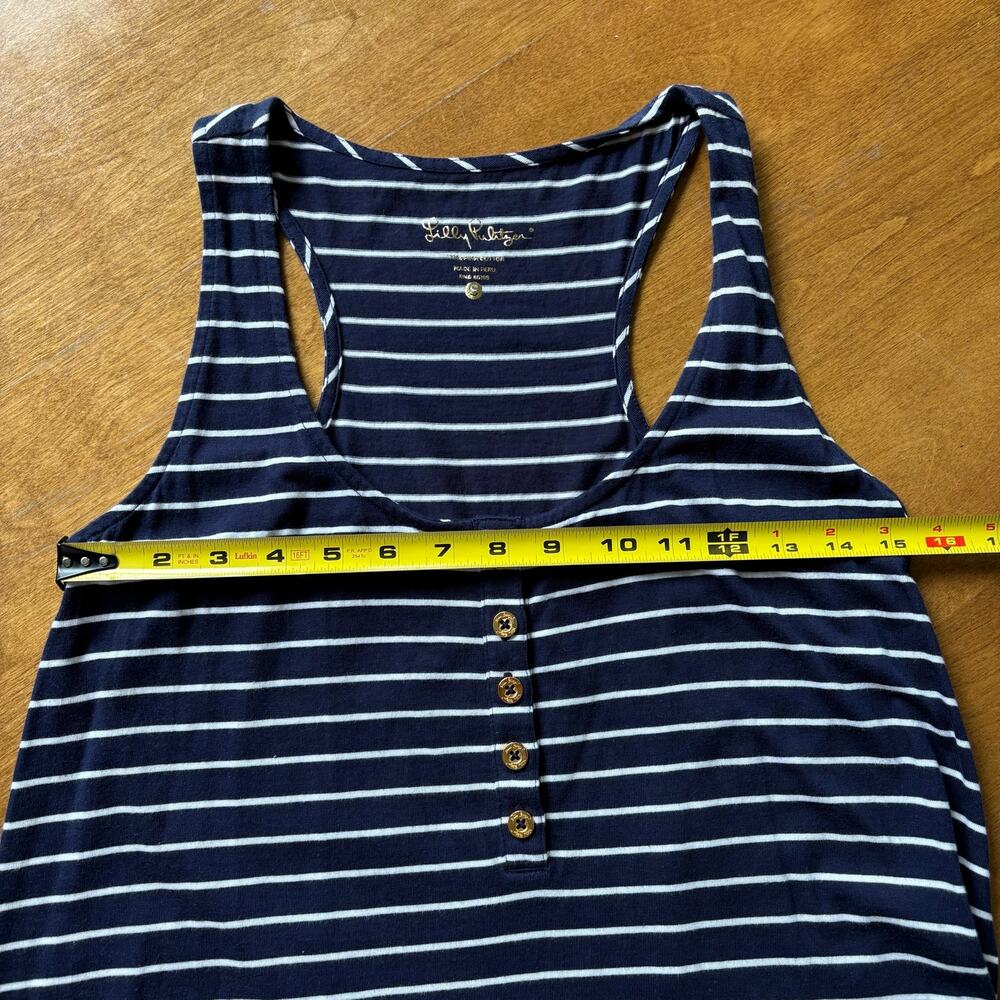 Lilly Pulitzer Jennalyn Navy Palm Stripe Pima Cotton Henley Racerback Dress S - Picture 6 of 7